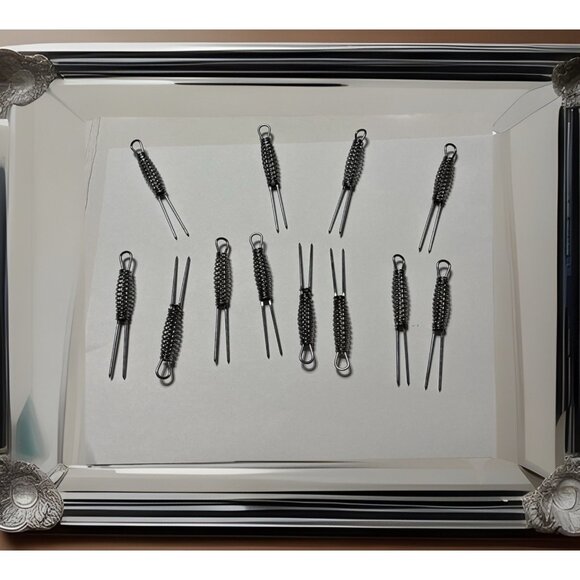 Lot of 12 Corn Cob Holders Skewers Stainless Steel Spiral Handle Forks Vintage - Picture 1 of 11